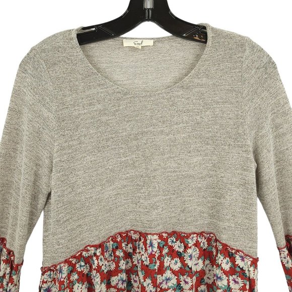 Easel Long Sleeve Knit Floral Tunic Top Womens Size Small Tie Sleeves Gray Red - Picture 3 of 13